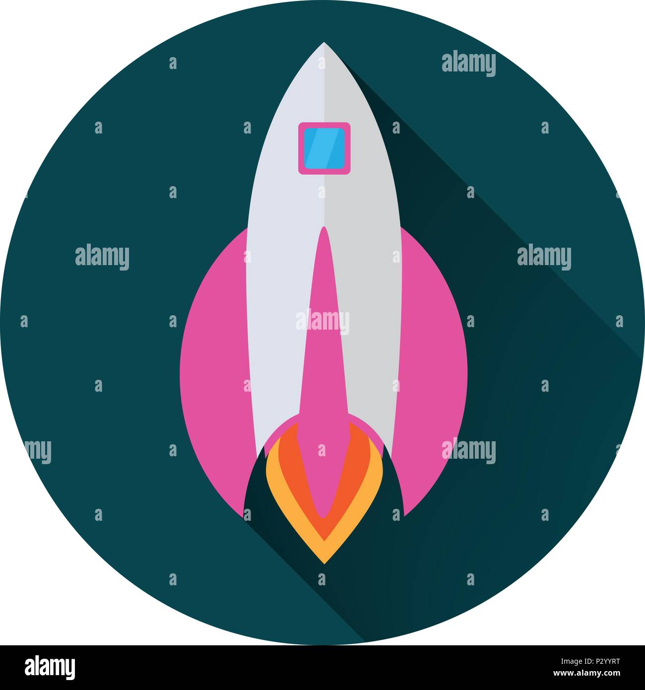 Icône Rocket dans télévision style dans un cercle vert avec une grande ombre conceptual Illustration de Vecteur