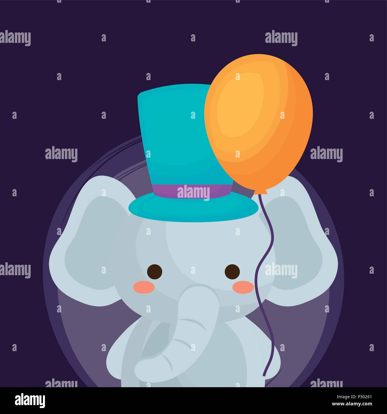 La conception du cirque carnaval avec l'éléphant mignon avec top hat et ballon sur fond violet, design coloré. vector illustration Illustration de Vecteur