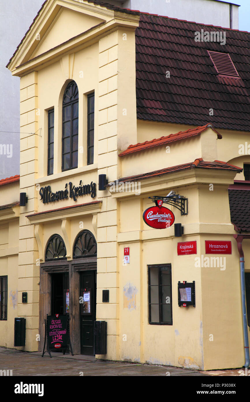 République tchèque, Ceske Budejovice, boucheries, restaurant, marché Banque D'Images