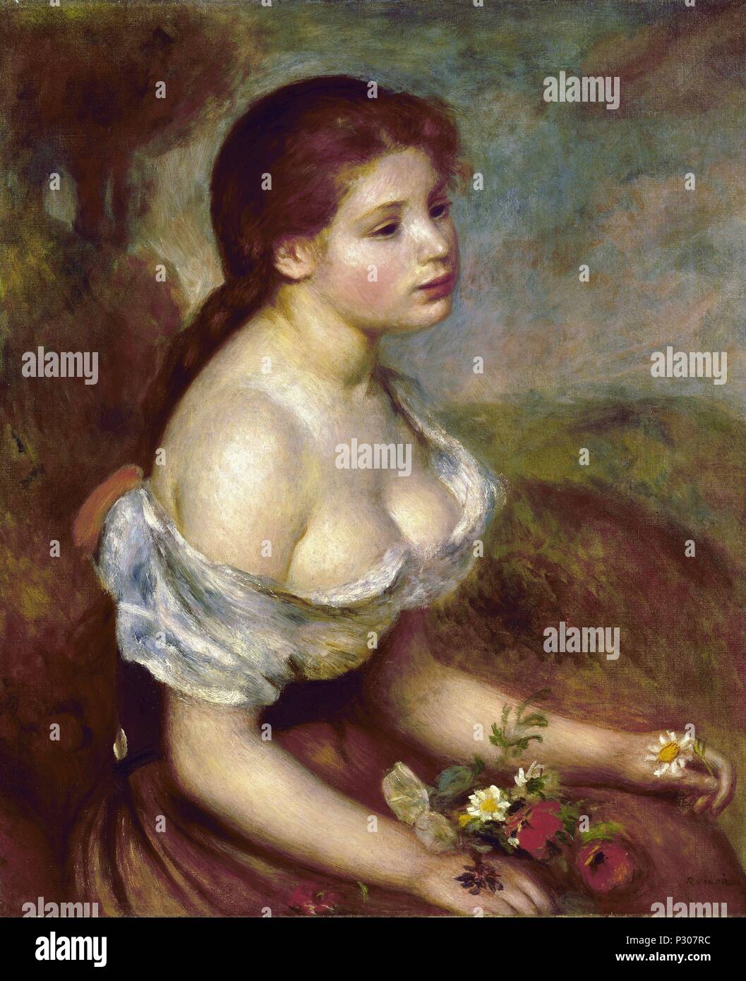 "Jeune fille avec des Marguerites, 1889, huile sur toile. Auteur : Pierre Auguste Renoir (1841-1919). Emplacement : METROPOLITAN MUSEUM OF ART, NEW YORK. Banque D'Images