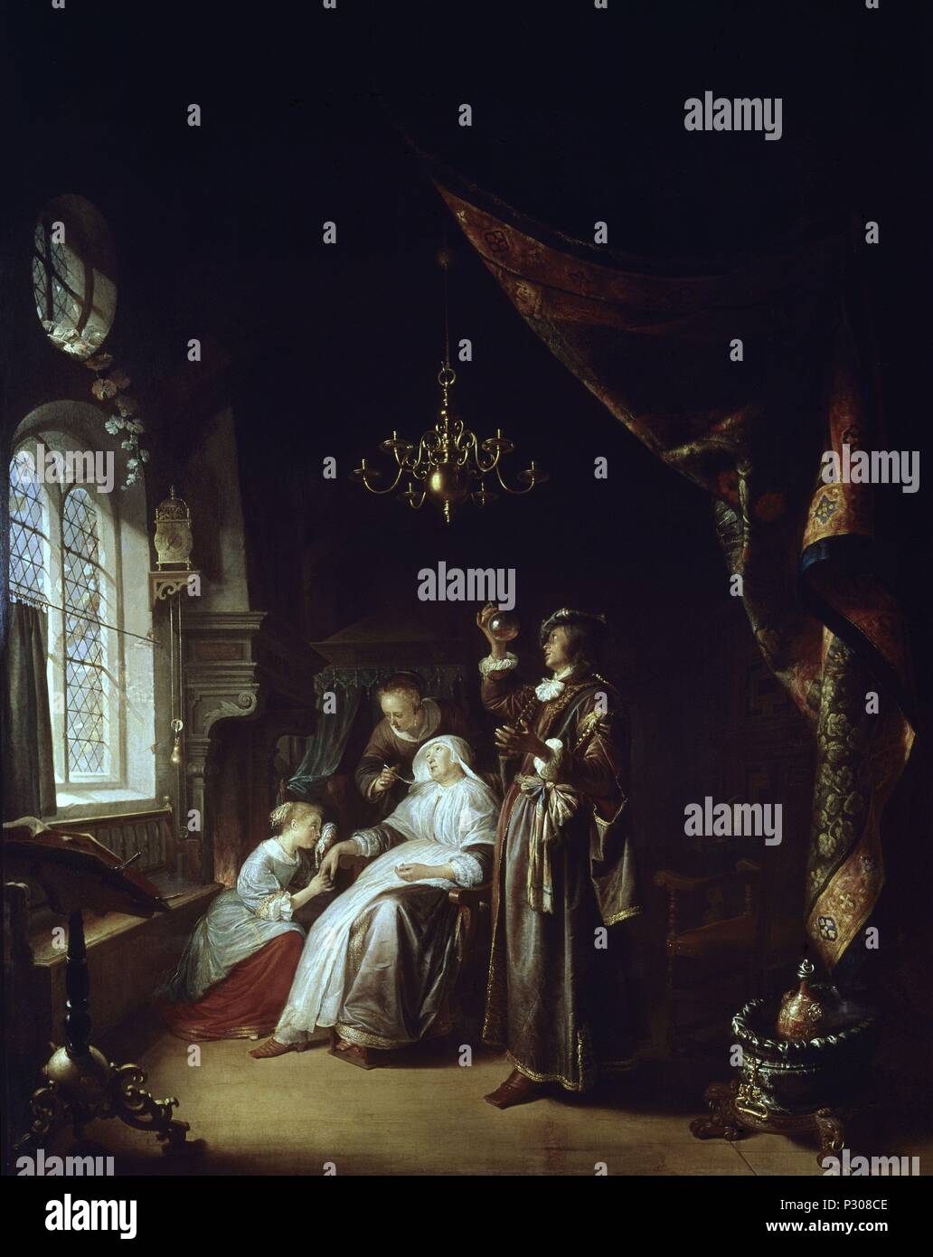 La femme hydropique - 1663 - 86x67,8 cm - huile sur panneau. Auteur : Gerrit Dou (1613-1675). Lieu : MUSÉE DU LOUVRE-peintures, FRANCE. Aussi connu comme : LA MUJER O HIDROPICA LA VISITA DEL MEDICO. Banque D'Images