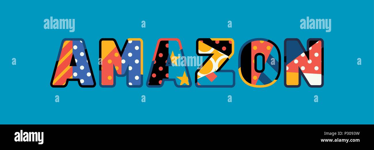 Le mot concept AMAZON écrit en abrégé colorés de la typographie. 10 EPS vectoriel disponible. Illustration de Vecteur
