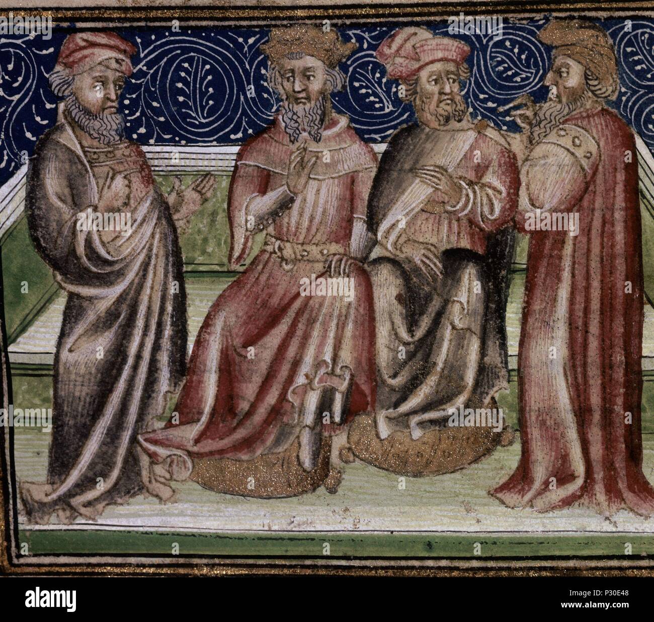 MANUSCRITO - MACEDONIO CON UN DIGNATARIO DE ALEJANDRO MAGNO. Lieu : BIBLIOTHÈQUE NATIONALE, FRANCE. Banque D'Images