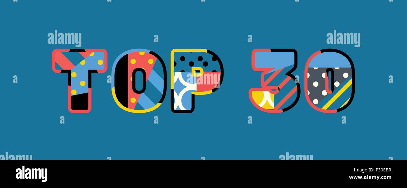 Le mot TOP concept 30 écrit en abrégé colorés de la typographie. 10 EPS vectoriel disponible. Illustration de Vecteur