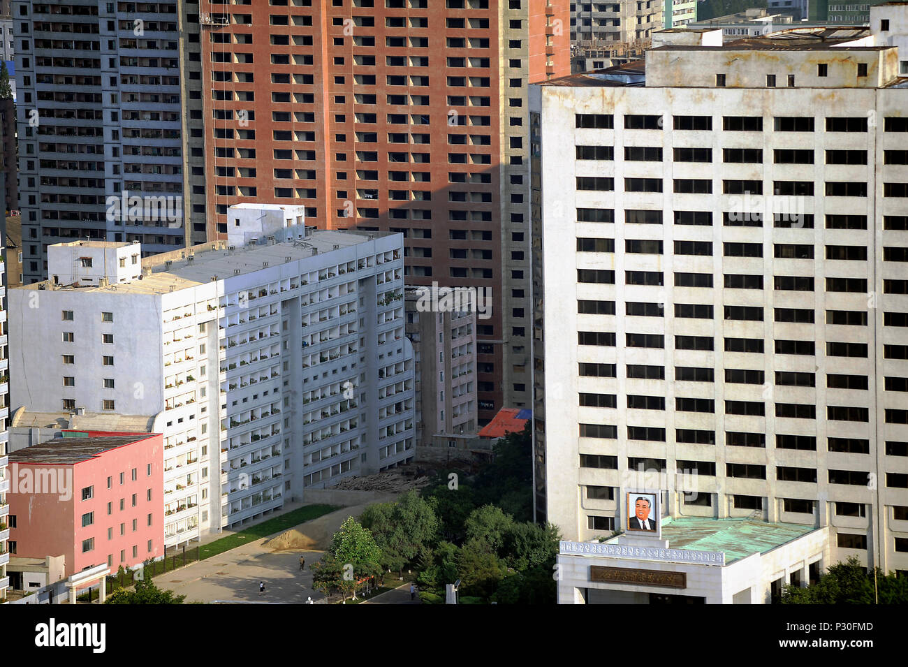 Pyongyang, Corée du Nord, vue sur les immeubles de grande hauteur dans le centre Banque D'Images