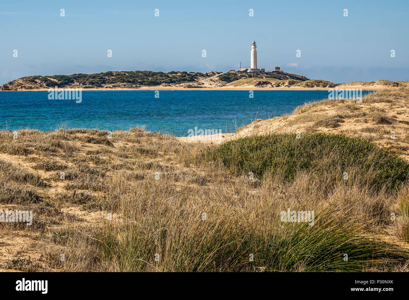 Phare du cap Trafalgar, los Canos de Meca, Province de Cadix, Espagne Banque D'Images