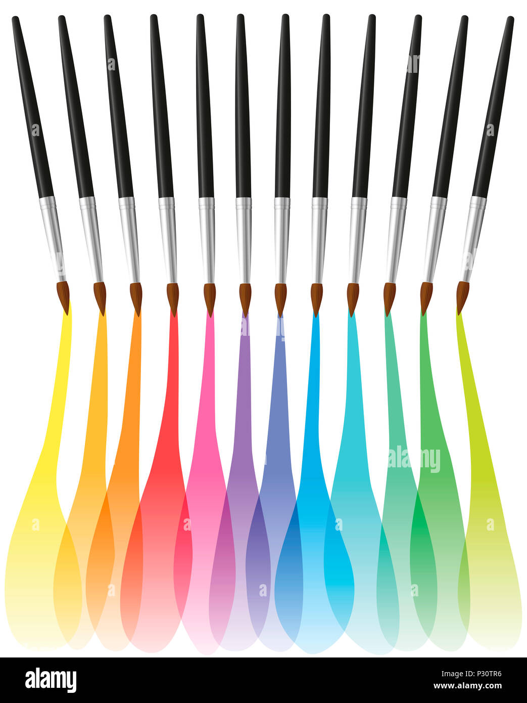 Peinture pinceaux de couleur arc-en-ciel coloré de pinceau fusion - illustration sur fond blanc. Banque D'Images