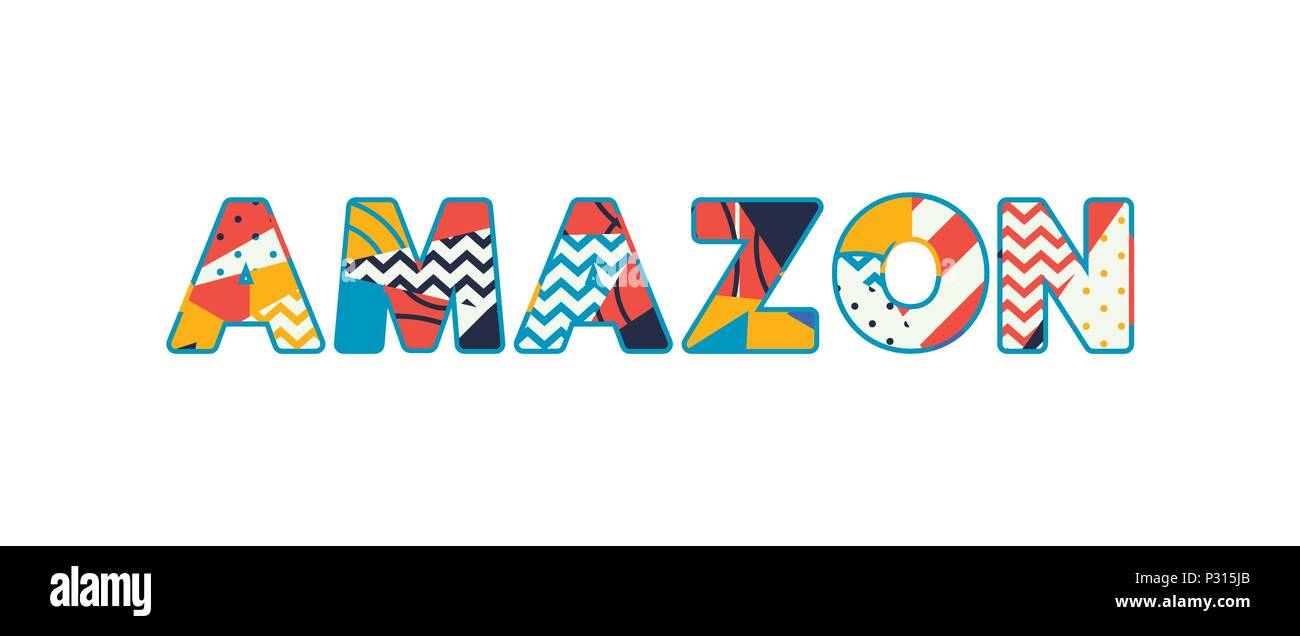 Le mot concept AMAZON écrit en abrégé colorés de la typographie. 10 EPS vectoriel disponible. Illustration de Vecteur