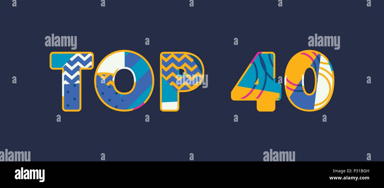 Le TOP 40 mots écrits en concept abstrait coloré de la typographie. 10 EPS vectoriel disponible. Illustration de Vecteur