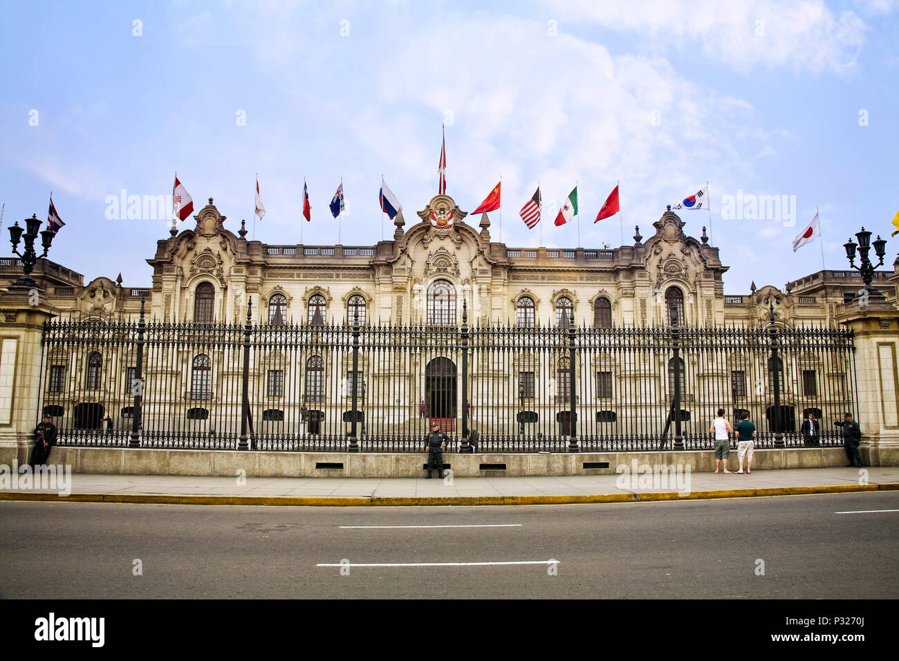 Le Palicio de Gobierno (Palais du Gouvernement) à Lima, au Pérou. Banque D'Images