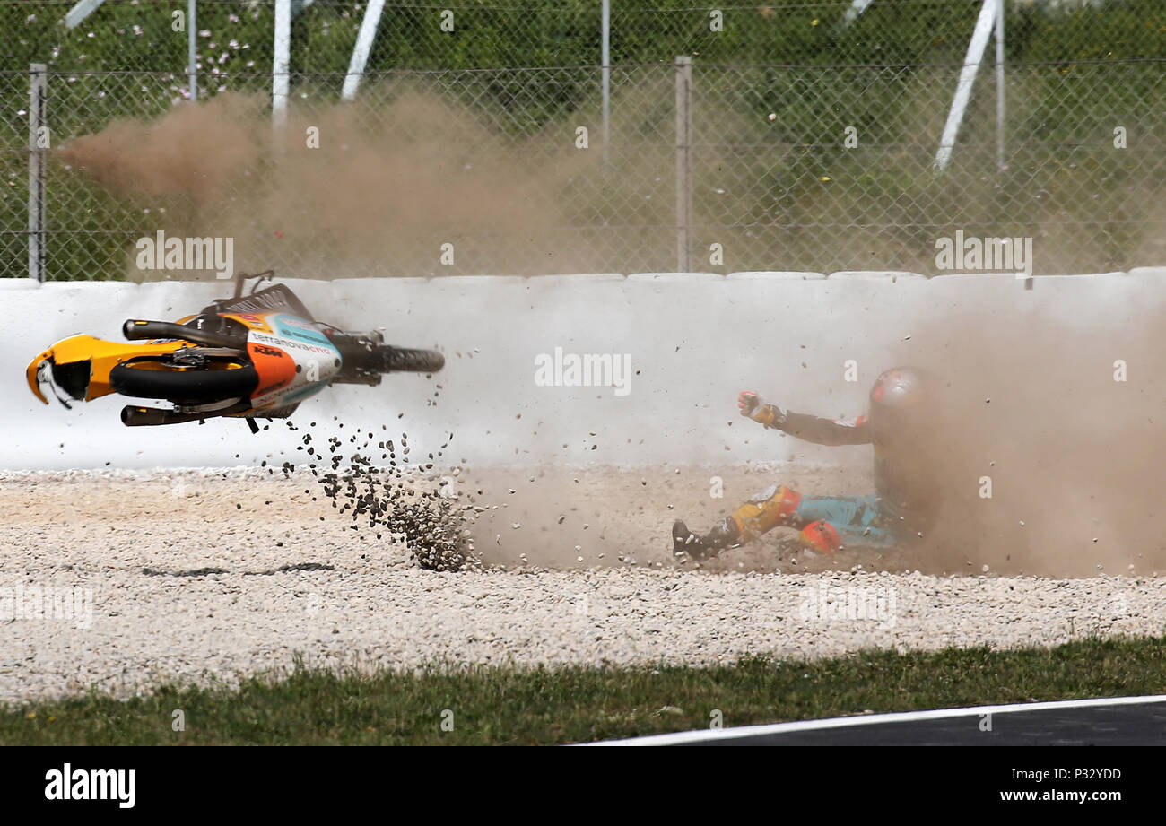 17 juin 2018 Barcelone- Espagne : Masaki (RBA BOE Crâne Rider) accident  pendant le Moto 3 Moto