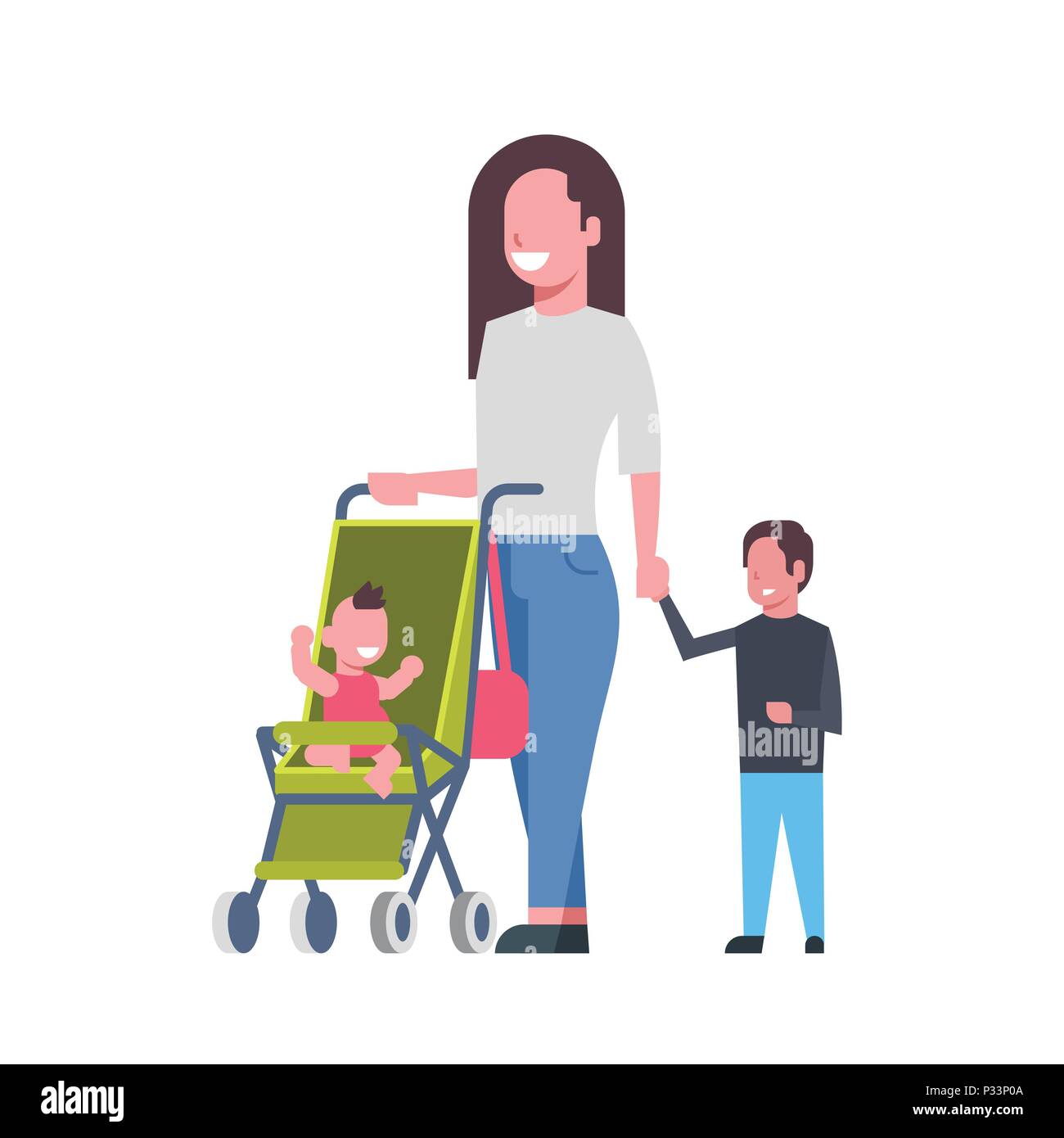 Mere Et Bebe Nouveau Ne Les Enfants Dans La Poussette Pleine Longueur Avatar Sur Fond Blanc Les Concept De Famille Television Design Dessin Anime Image Vectorielle Stock Alamy