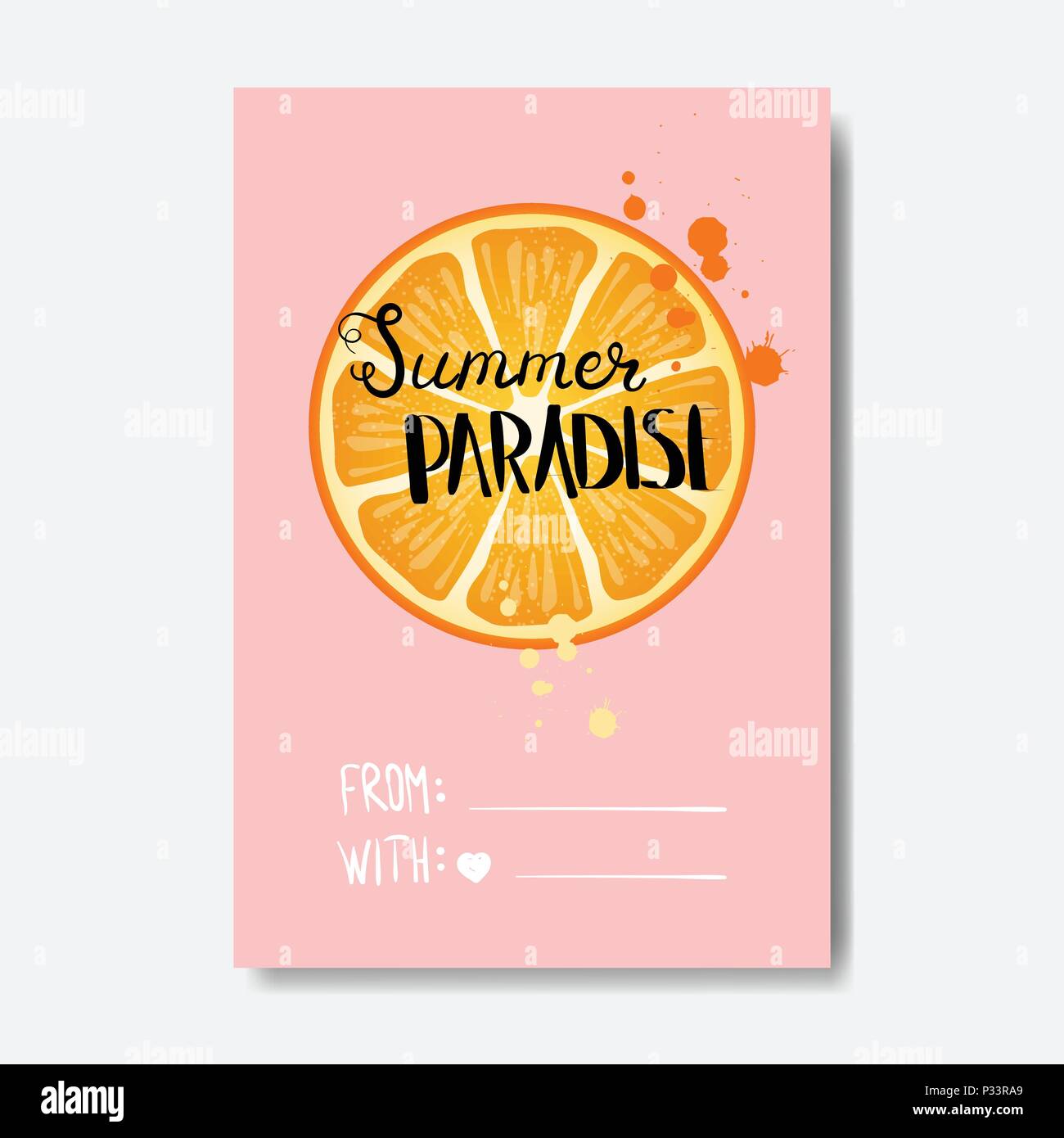 Summer paradise badge orange Label Design typographique isolé. Logo lettrage pour les vacances saison,Modèles, invitation, carte de vœux, estampes et affiches. Illustration de Vecteur