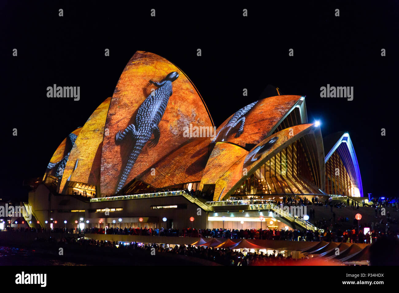 Des modèles de projection de lumière colorée sur Sydney Opera House de Sydney Vivid Festival, New South Wales, Australie Banque D'Images