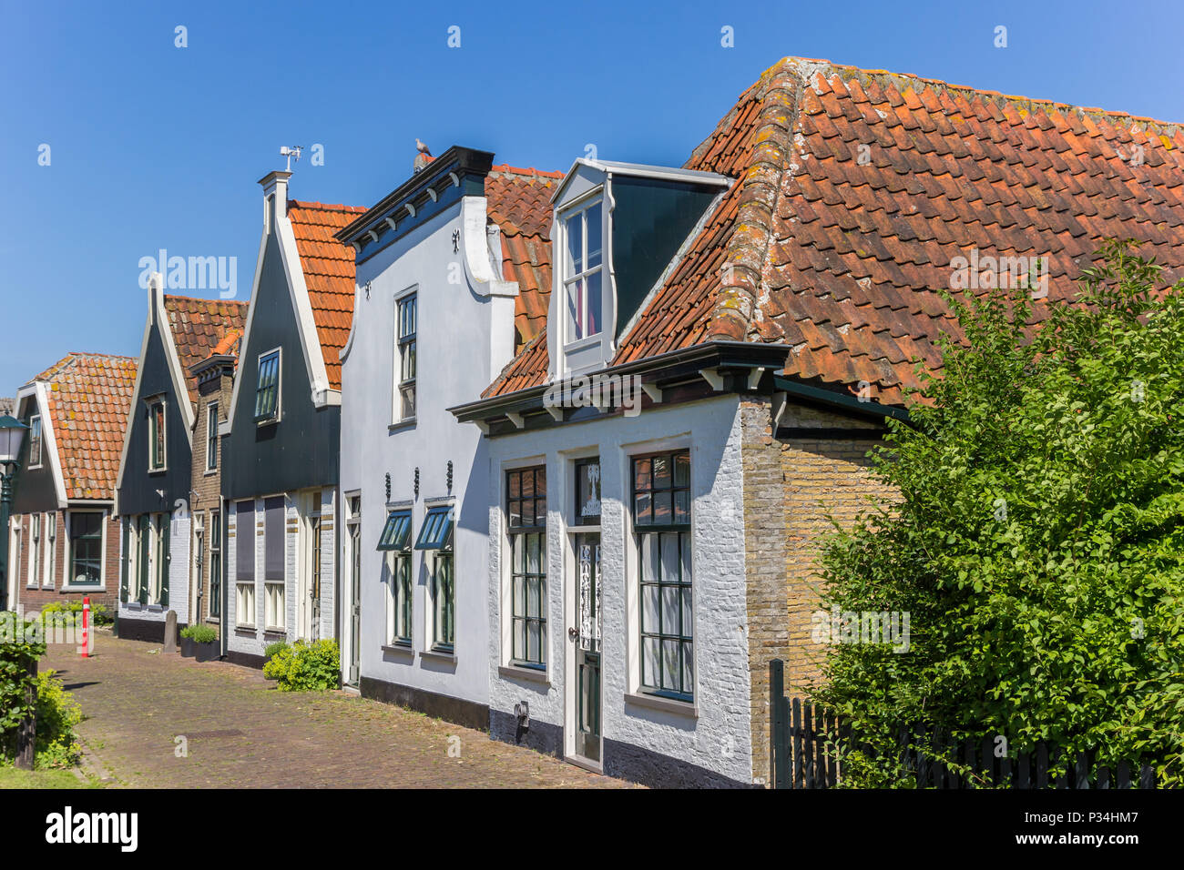 Maisons anciennes de l'île de Texel Oudeschild, Pays-Bas Banque D'Images
