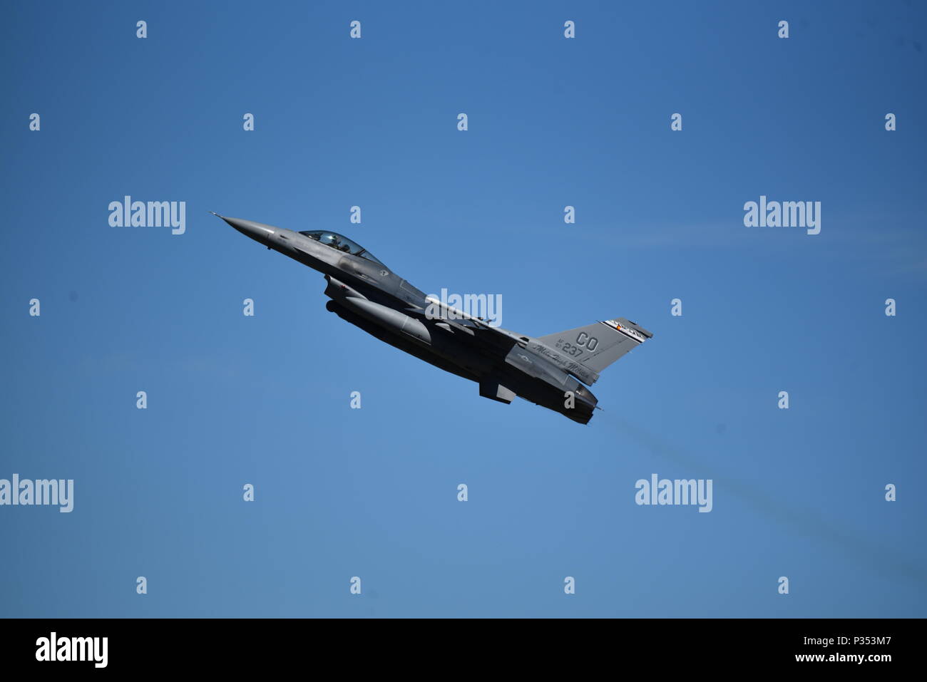 Pilote de l'US Air Force affecté à la 120e Escadron de chasse mouches un F-16 Fighting Falcon à Amari Air Base, l'Estonie au cours de grève 18 Sabre, 12 juin, 2018. Grève 18 Sabre est la huitième édition de l'armée américaine de longue date par l'Europe de la formation coopérative exercice visant à accroître l'interopérabilité entre les alliés et les partenaires régionaux. L'exercice de cette année aura lieu du 3 au 15 juin, l'accent sur l'amélioration des capacités opérationnelles de la terre et de l'air avec un autre objectif clé pour former au sein de la présence renforcée de l'avant (PEF) groupements tactiques. (U.S. Photo de la Garde nationale aérienne par le sergent. Bobbie Banque D'Images