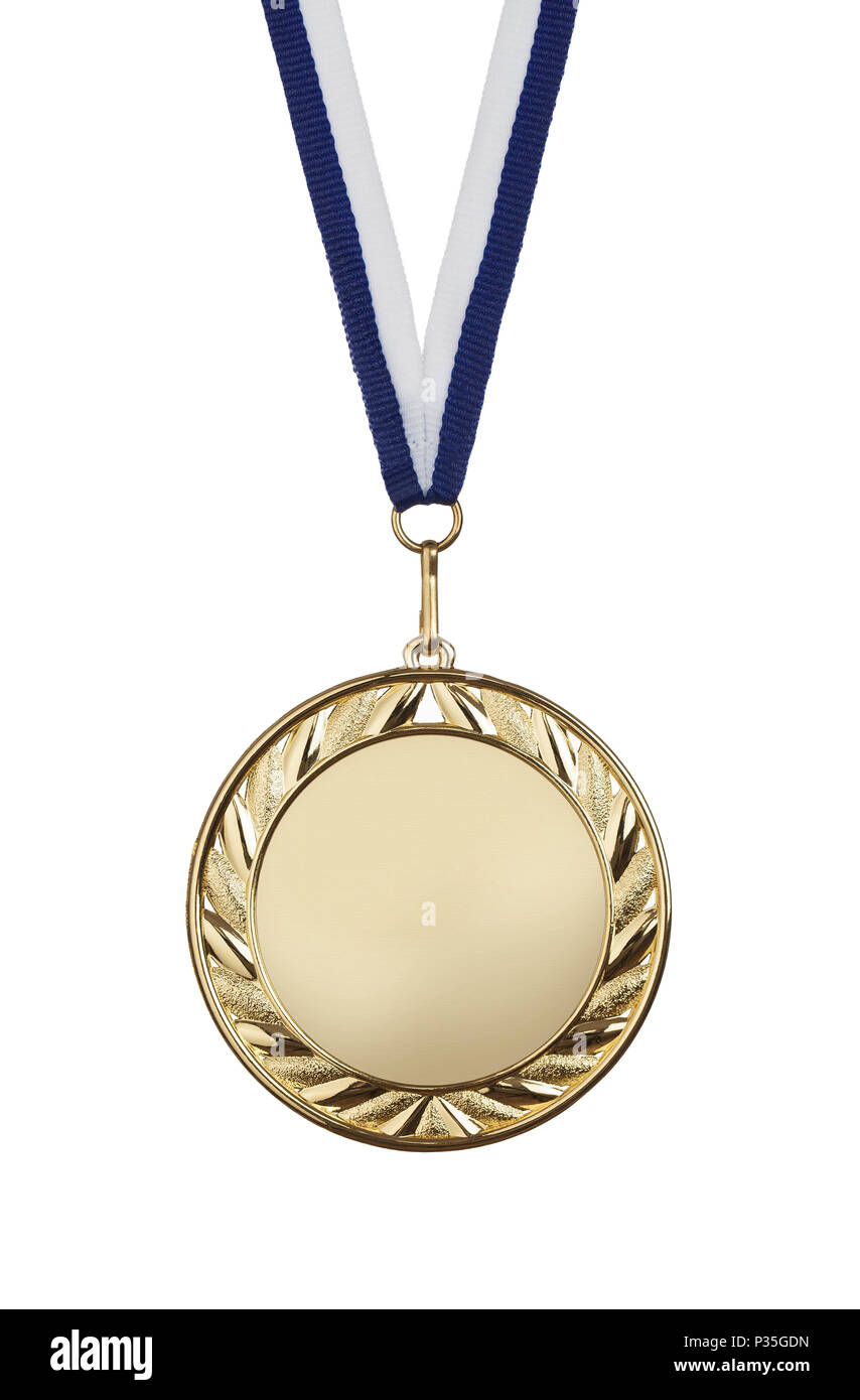 Médaille or blanc isolé sur fond blanc avec copie espace Banque D'Images