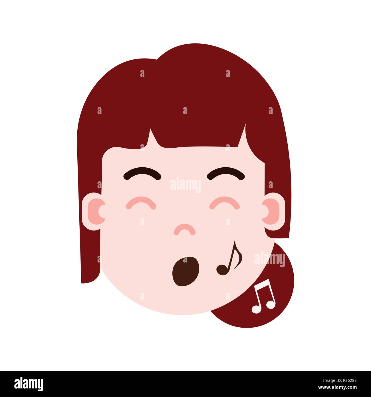Girl head personnage emoji icône avec émotions faciales, avatar de caractère, woman show chantant face avec différentes émotions femelle. concept design plat. Illustration de Vecteur