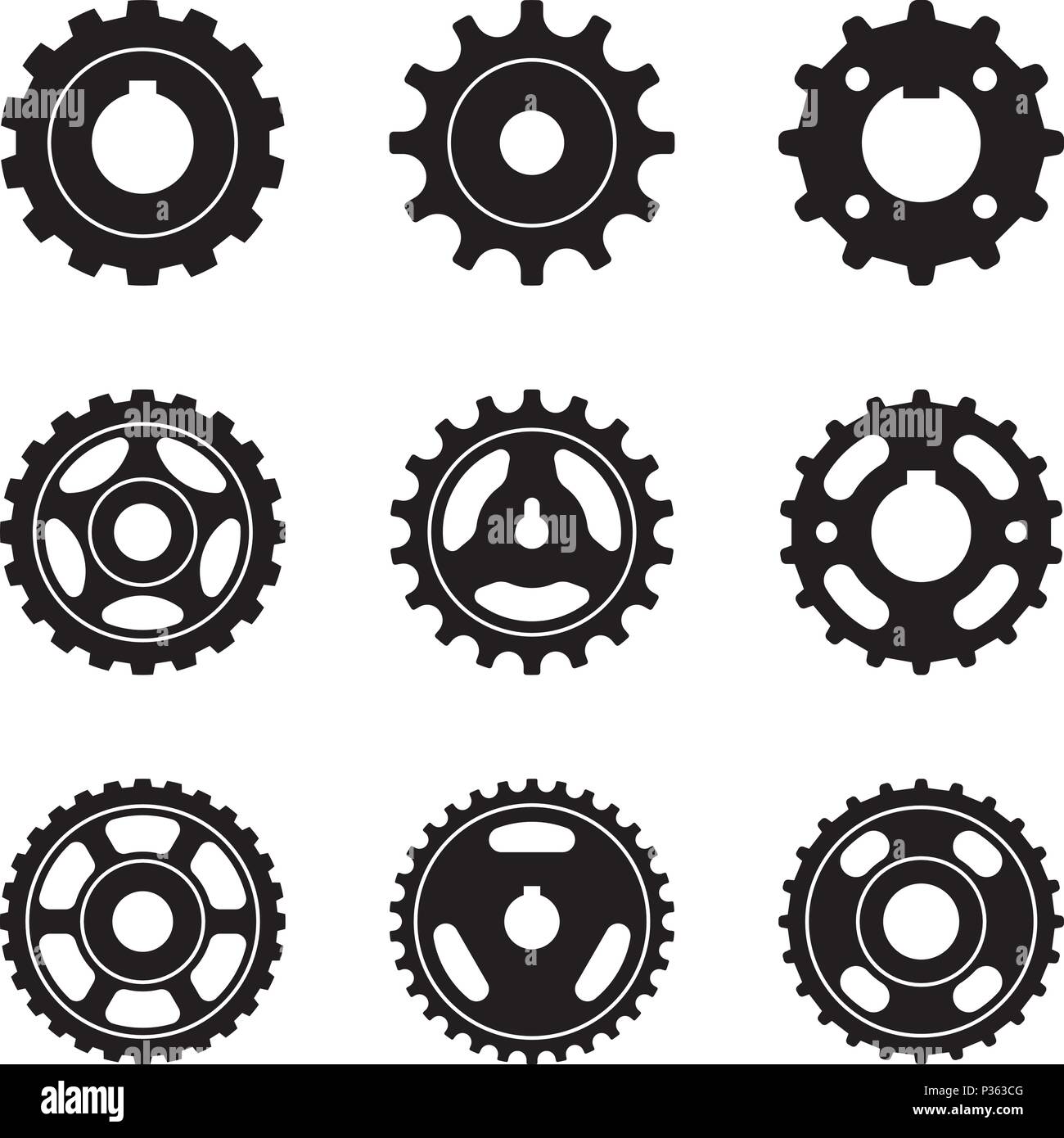 Différents types de roues de pignon. Vecteur Silhouette Image ...