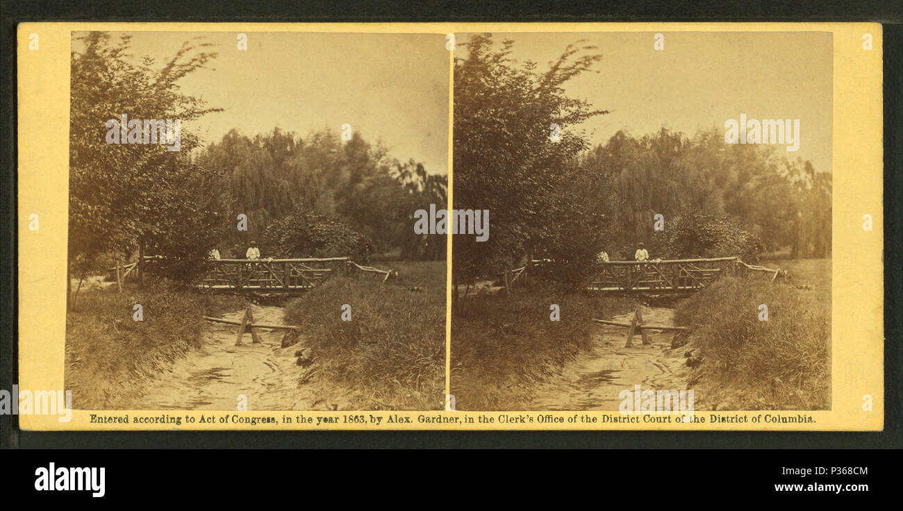 63 Enfants debout sur un pont de bois sur un fossé, par Gardner, Alexander, 1821-1882 Banque D'Images