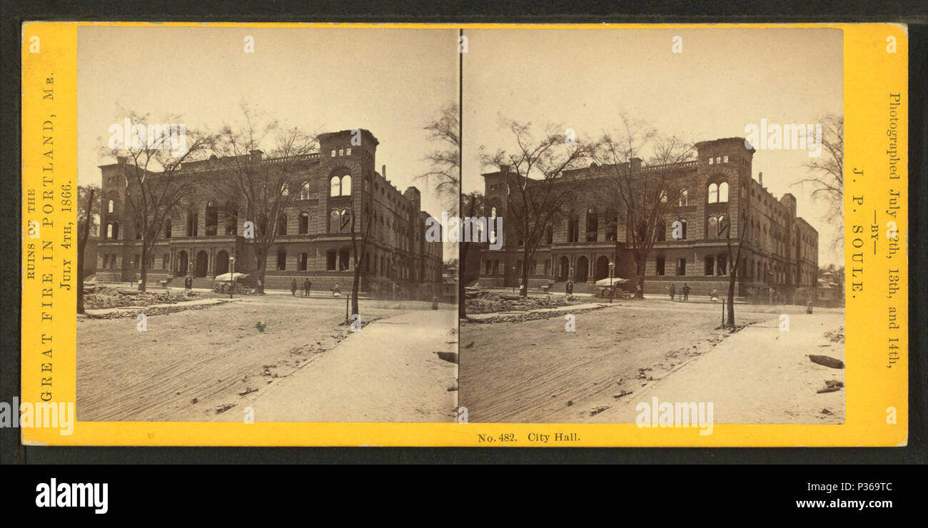 . L'Hôtel de ville. Titre alternatif : ruines de l'incendie de Portland, Maine, le 4 juillet 1866. 482. Référence : 1866. Article 3-9-2006 numérique publié ; mise à jour 2-12-2009. 66 L'Hôtel de Ville, par John P. Soule Banque D'Images