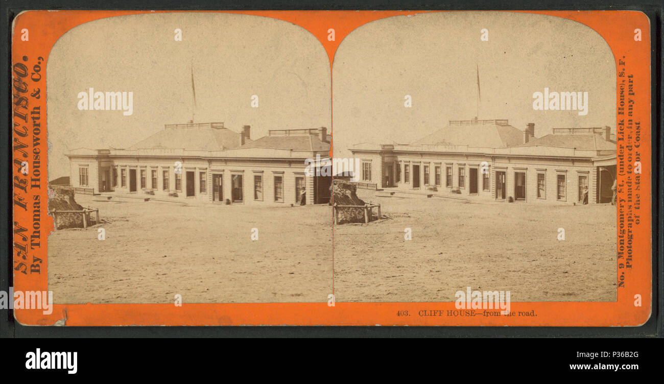 . Cliff House, à partir de la route. Titre alternatif : San Francisco, 403. Création : 1863-1894. Couverture : 1870 ?-1925 ?. Mentions légales Source : 1870 ?-1925 ?. Point numérique publié le 8-31-2005 ; mise à jour 2-12-2009. 68 Cliff House, à partir de la route, de Robert N. Dennis collection de vues stéréoscopiques Banque D'Images