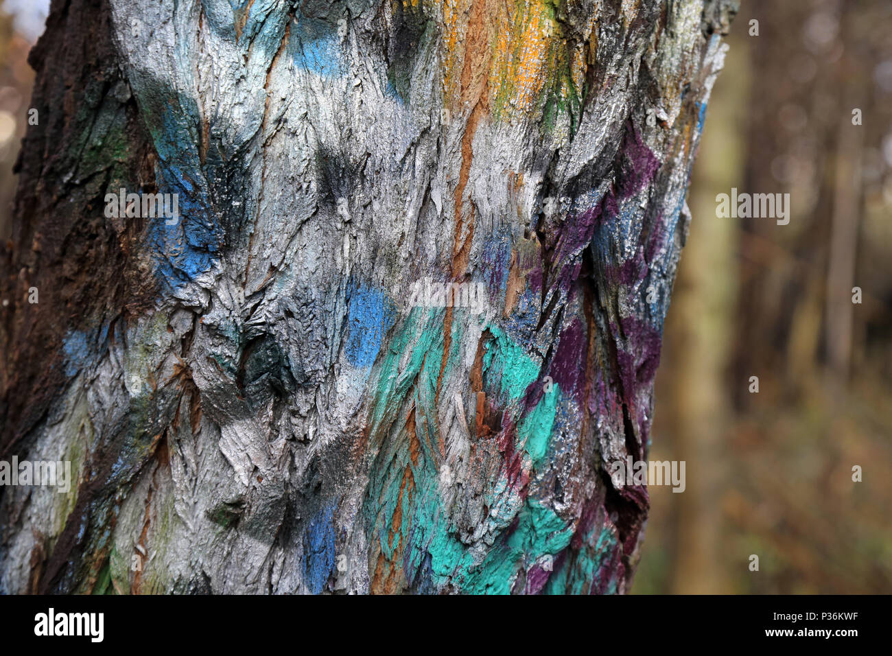 Berlin, Allemagne, avec tronc d'arbre avec de la peinture éclaboussé Banque D'Images