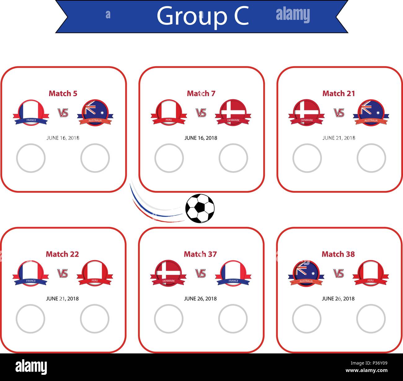 Coupe du Monde de Football 2018.Calendrier tournoi de championnat mondial 2018 International.Soccer cup team group set.Vector illustration Illustration de Vecteur