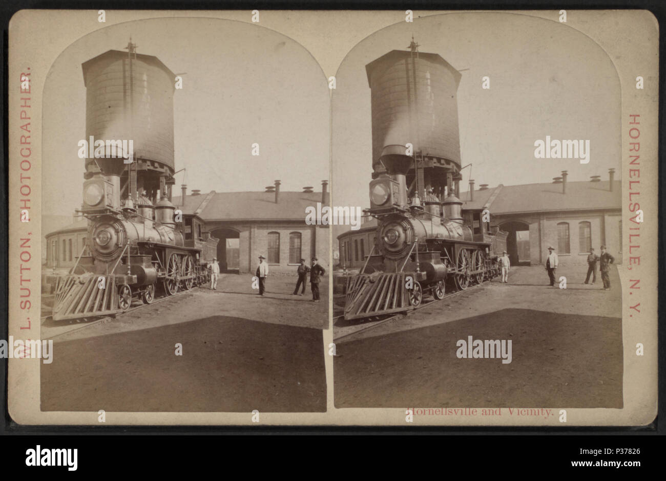 . Erie Railroad yard montrant locomotive et château d'eau. Référence : [1869 ?-1880 ?]. Article publié le 6-14-2006 numérique ; mis à jour le 2-11-2009. 98 Erie Railroad yard montrant locomotive et château d'eau, par W. L. Sutton Banque D'Images