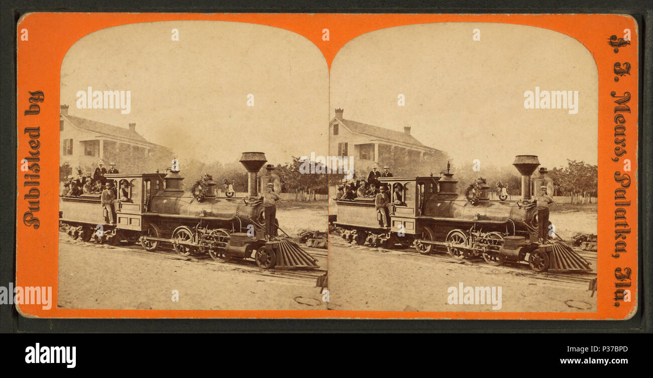 . Première locomotive, Palatka, Floride Couverture : 1870 ?-1890 ?. Mentions légales Source : 1870 ?-1890 ?. Article publié le 7-1-2005 numérique ; mis à jour le 2-12-2009. 105 Première locomotive, Palatka, Floride, à partir de Robert N. Dennis collection de vues stéréoscopiques Banque D'Images