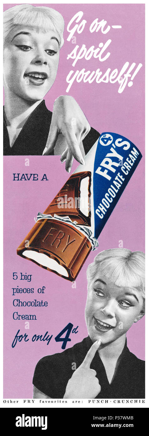 1955 La publicité pour Fry's Chocolate Bar. Banque D'Images