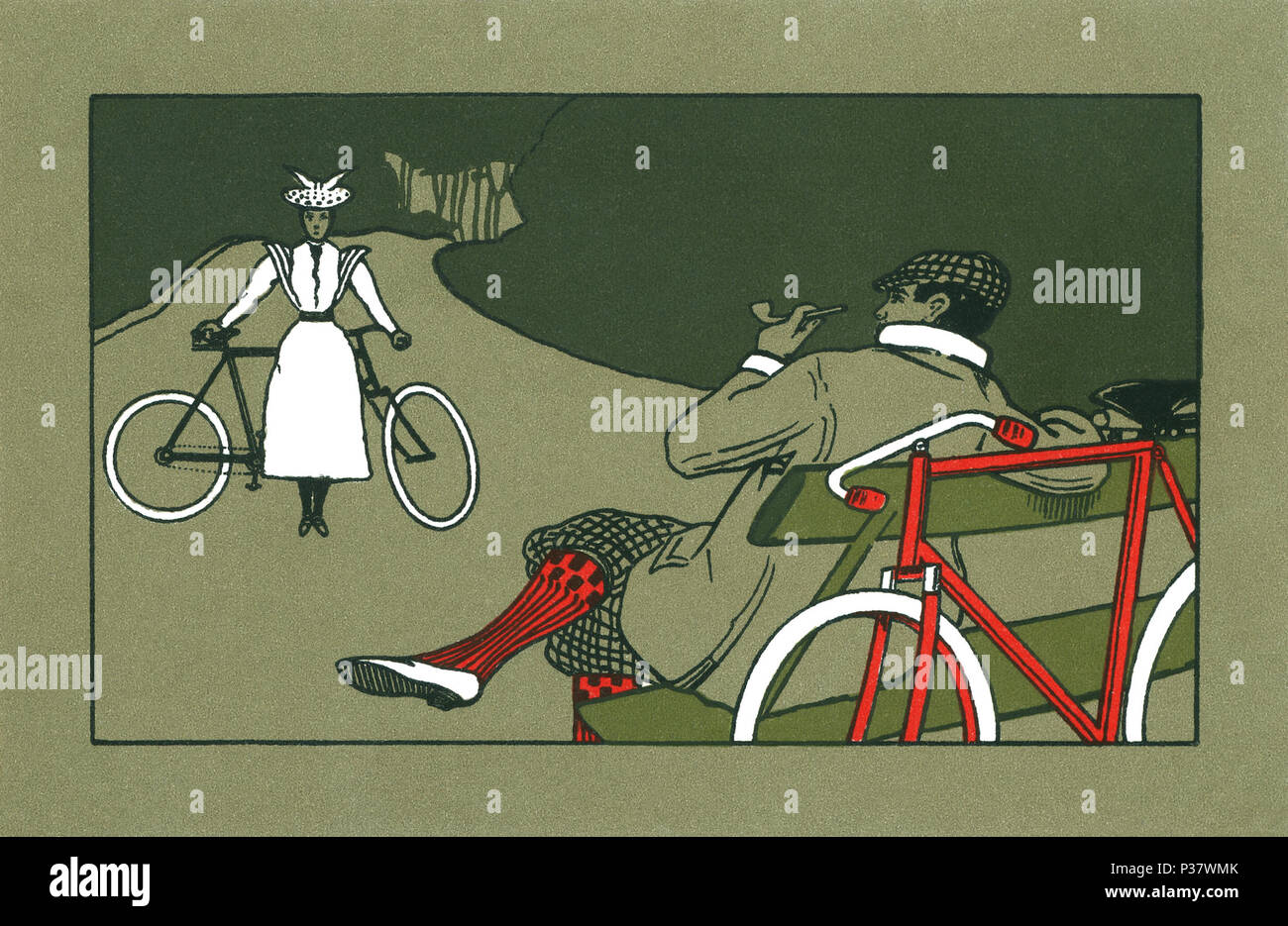 Art nouveau Vintage postcard vélo publié par Landeker & Brown, Londres. Banque D'Images