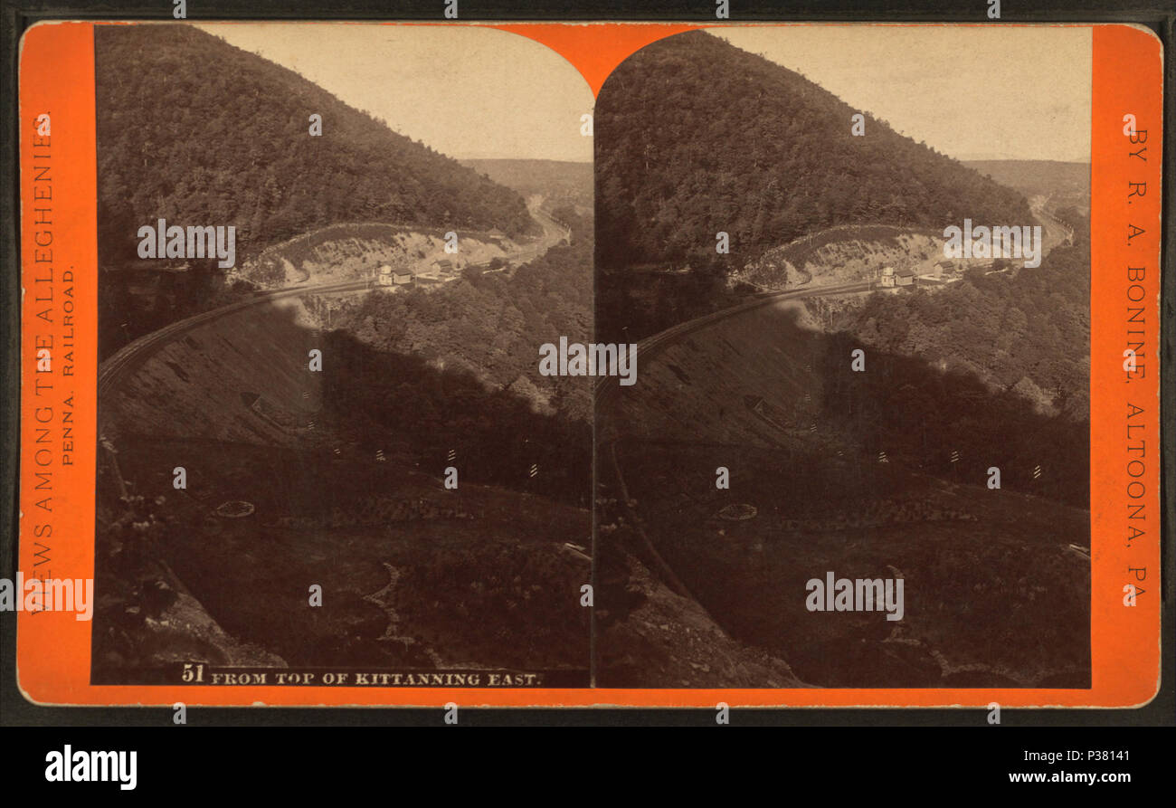 . Depuis le sommet de Kittanning, à l'Est. Titre alternatif : vues entre les Alleghenies : Penna. Railroad. 51. Couverture : 1870 ?-1880 ?. Mentions légales Source : Altoona, Pennsylvanie : R. A. Bonine, 1870 ?-1880 ?. Article 3-9-2006 numérique publié ; mise à jour 2-13-2009. 114 du haut de Kittanning, est, par R. A. Bonine Banque D'Images