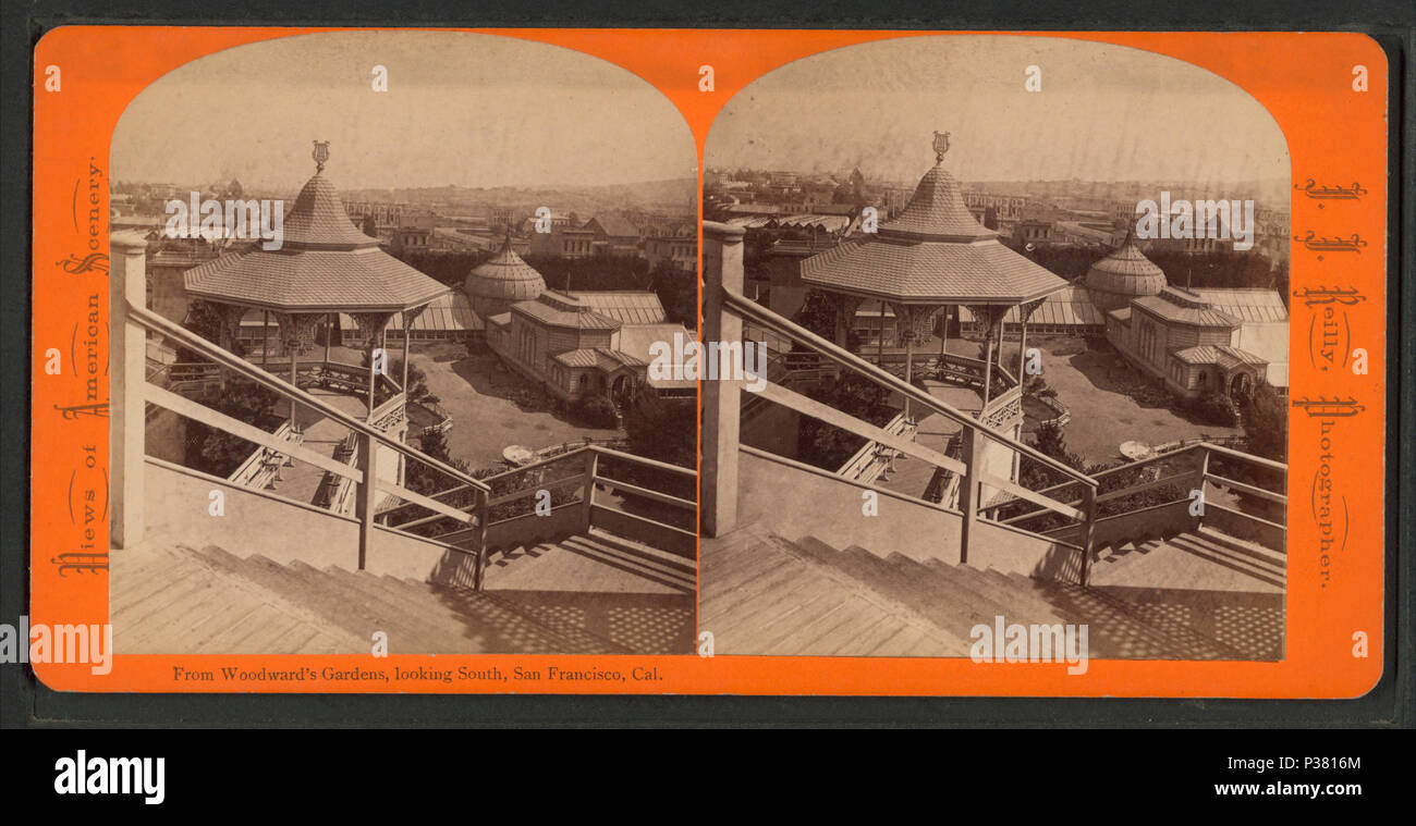 . À partir de l'hôtel Woodward's Gardens, à au sud, San Francisco, Californie Titre alternatif : Vues de paysages américains. Couverture : 1860 ?-1880 ?. Mentions légales Source : 1860 ?-1880 ?. Point numérique publié le 8-31-2005 ; mise à jour 2-12-2009. 114 de l'hôtel Woodward's Gardens, à San Francisco, du sud, Cal, de Robert N. Dennis collection de vues stéréoscopiques Banque D'Images