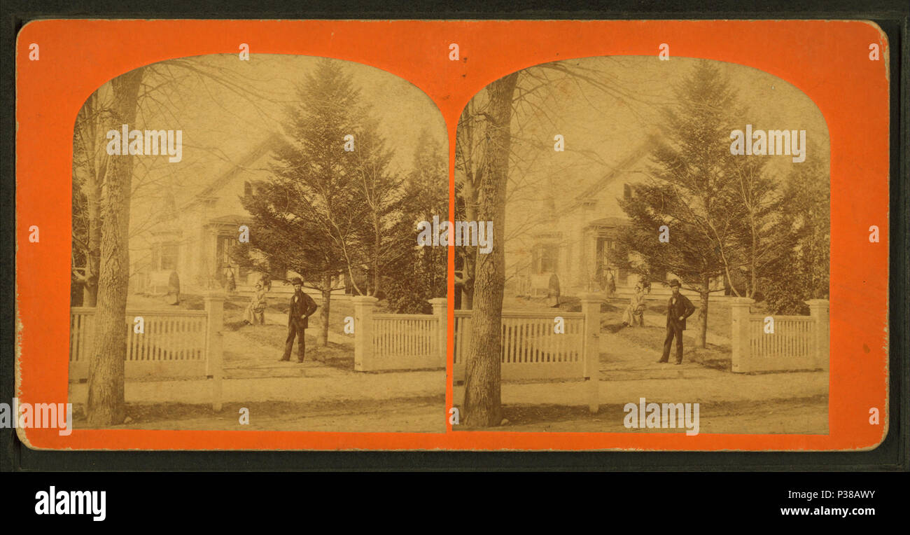 . Groupe de personnes dans le jardin devant leur maison. Couverture : 1865 ?-1885 ?. Mentions légales Source : 1865 ?-1885 ?. Point numérique publié le 8-31-2005 ; mise à jour 2-13-2009. 134 Groupe de personnes dans le jardin devant leur maison, à partir de Robert N. Dennis collection de vues stéréoscopiques Banque D'Images