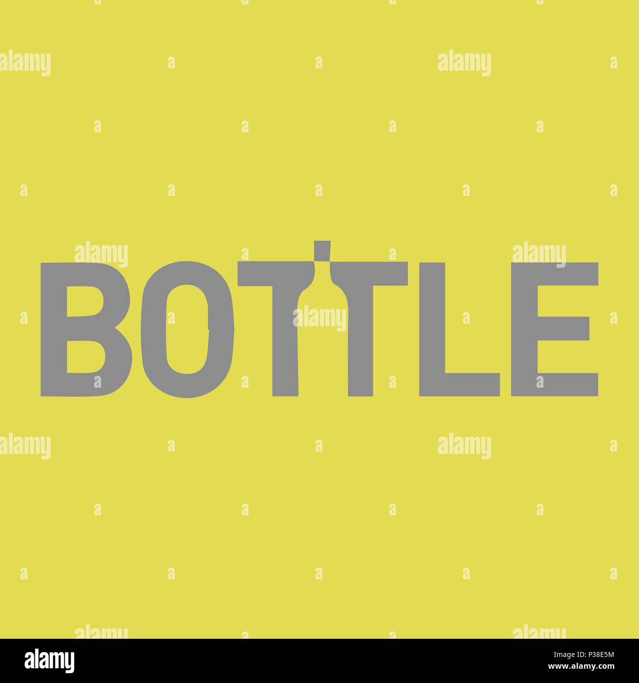 Belle Bouteille de lettrage. Vector illustration du texte. Inscription gris sur fond jaune. Illustration de Vecteur