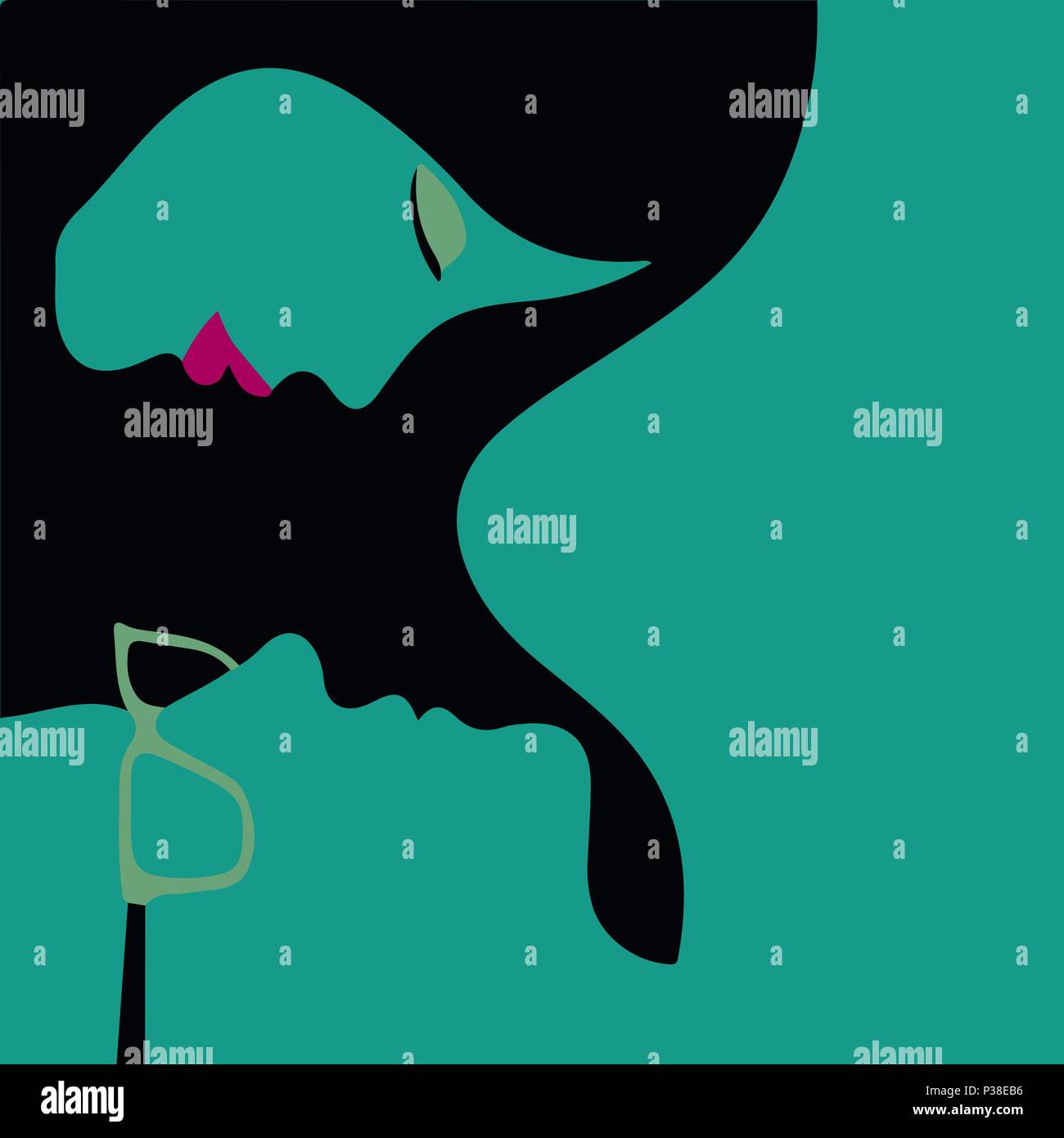 Couple. Vector illustration lumineuse. Paire d'amants sur fond bleu turquoise. Illustration de Vecteur