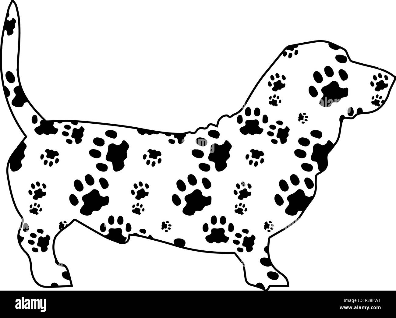 Chien avec la texture de pads. Le noir et blanc illustration vectorielle. Isolé sur un fond blanc. Illustration de Vecteur