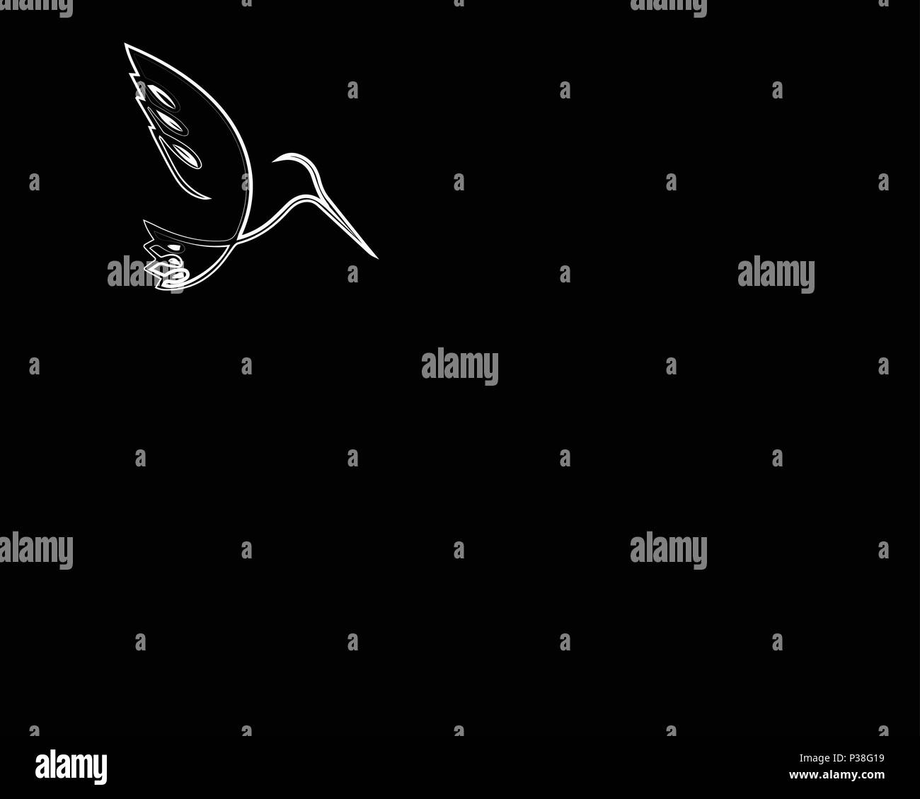 L'esquisse de l'oiseau volant. Vector illustration. Un modèle pour une carte avec l'espace libre. Fond noir. Illustration de Vecteur