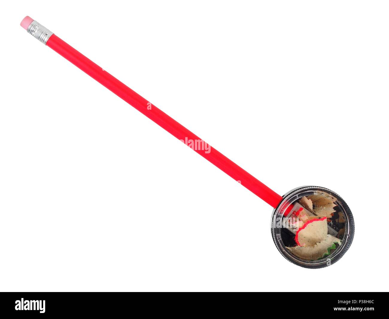 Taille-crayon et rouge isolé sur fond blanc Banque D'Images