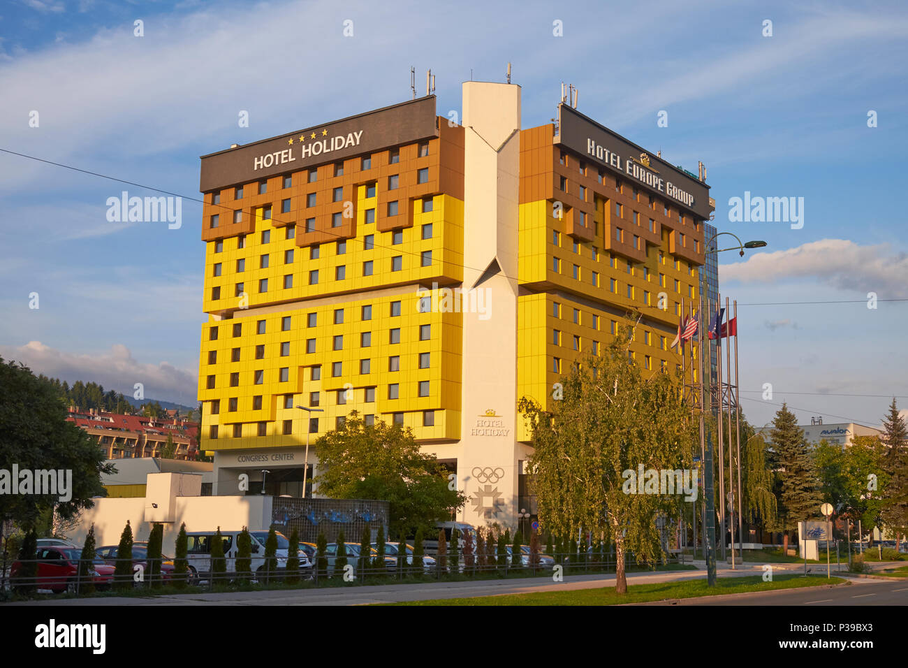 L'hôtel Holiday (anciennement le Holiday Inn), Sarajevo, Bosnie et Herzégovine fut le foyer de correspondants à l'étranger pendant le siège de Sarajevo entre 1992 et 1996. Banque D'Images