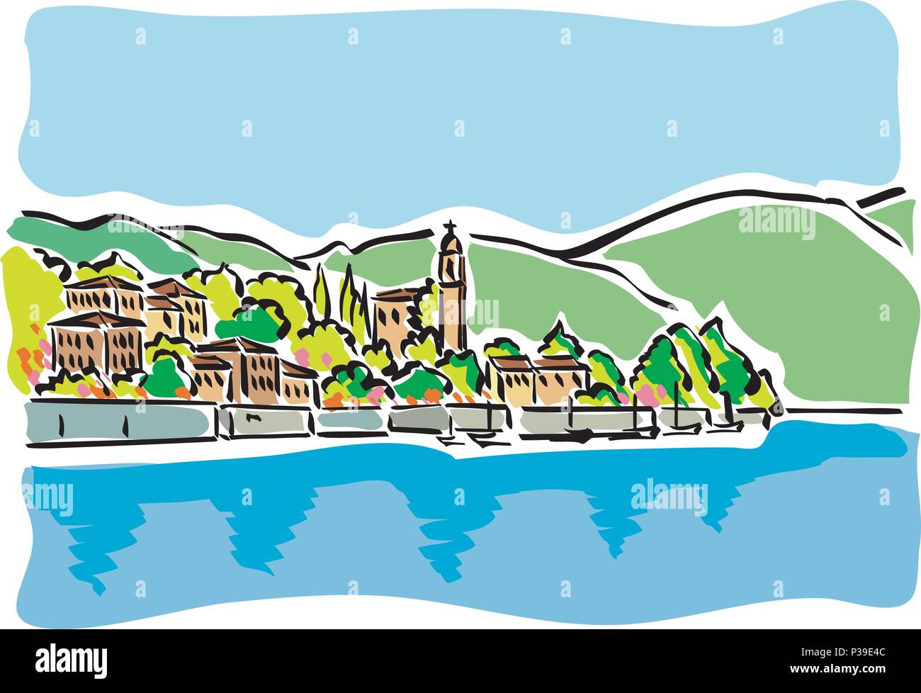 Vector illustration de la Lac de Côme en Italie Illustration de Vecteur
