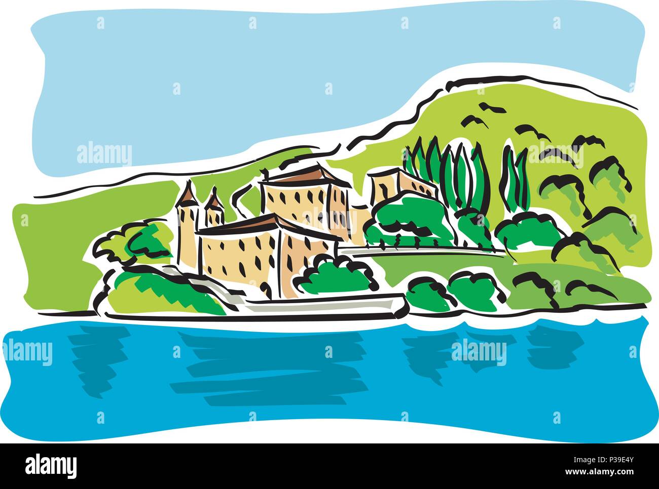 Vector illustration de la Lac de Côme en Italie Illustration de Vecteur