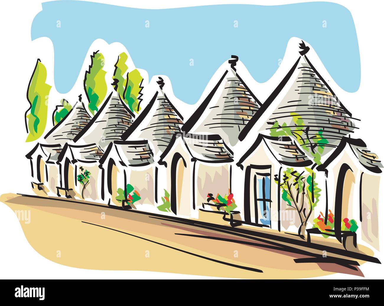 Vector illustration de la typique des Pouilles maisons appelées trulli dans la ville de Alberobello Illustration de Vecteur