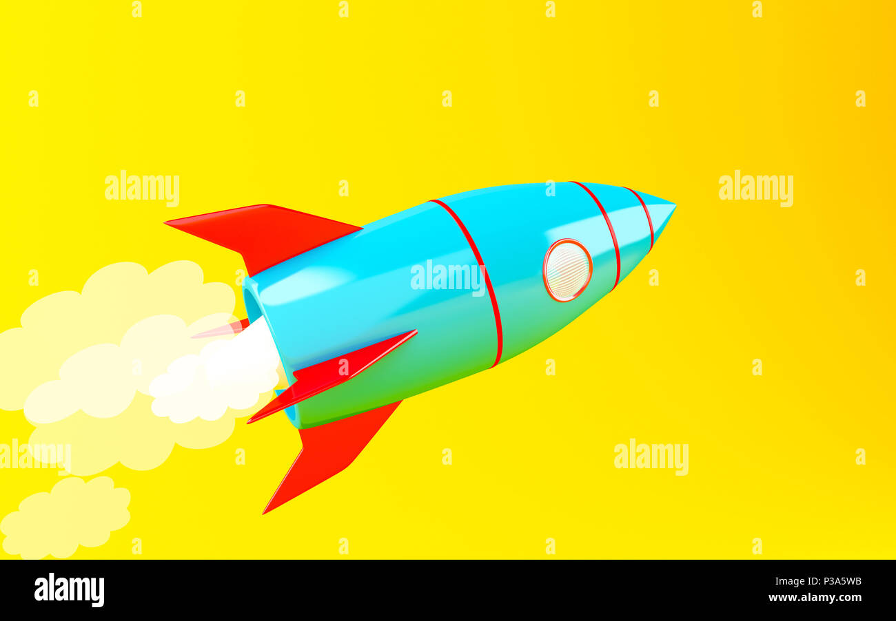 3d illustration. Rocket space ship sur fond jaune. Banque D'Images