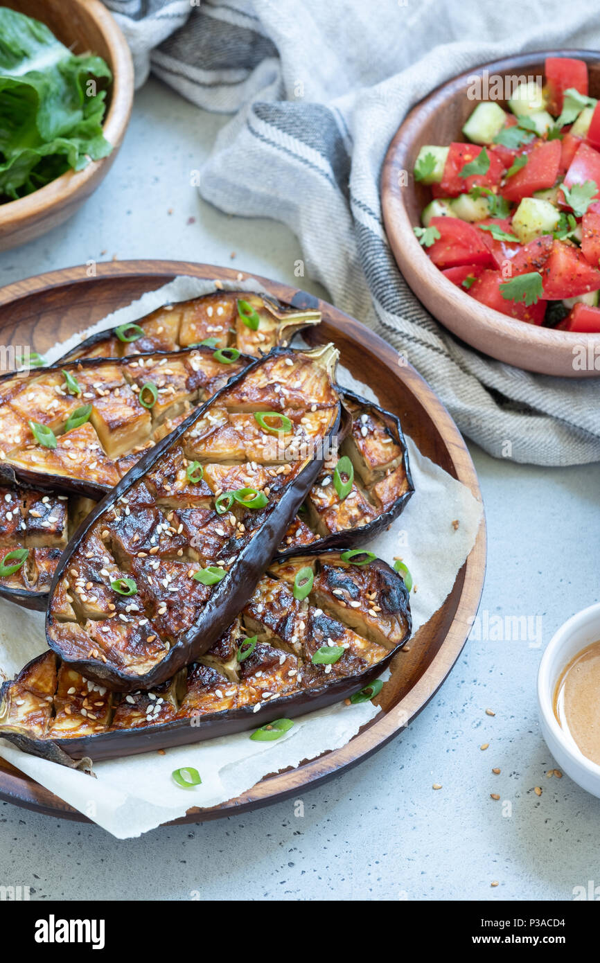 Aubergines grillées au miso nasu dengaku,glacis Photo Stock Aubergines grillées au miso nasu dengaku,glacis Photo Stock