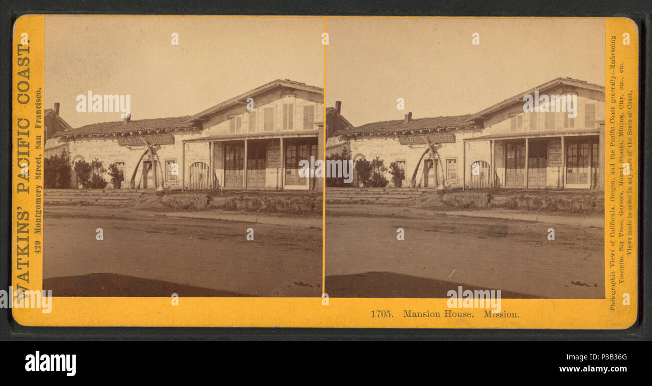 . Maison de la Mission, Mission. Titre alternatif : Watkin's Pacific Coast, 1705. Création : 1861-1873. Couverture : 1861-1873. Mentions légales Source : 1865 ?-1880 ?. Point numérique publié le 8-31-2005 ; mise à jour 2-12-2009. 194 Maison de la Mission, la Mission, à partir de Robert N. Dennis collection de vues stéréoscopiques Banque D'Images