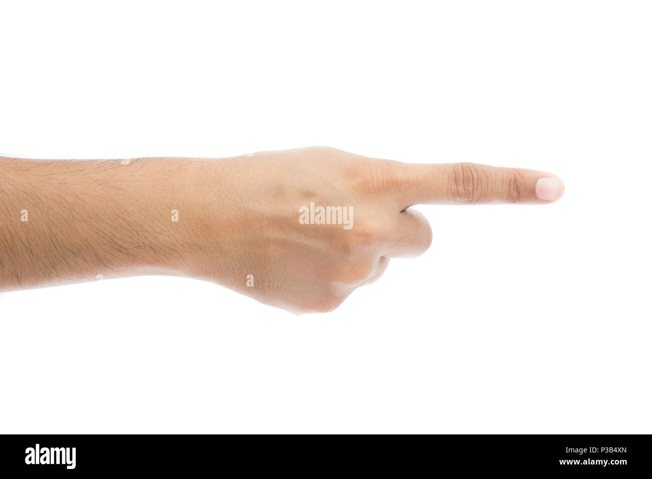 Pointer du doigt la main isolé sur fond blanc Banque D'Images