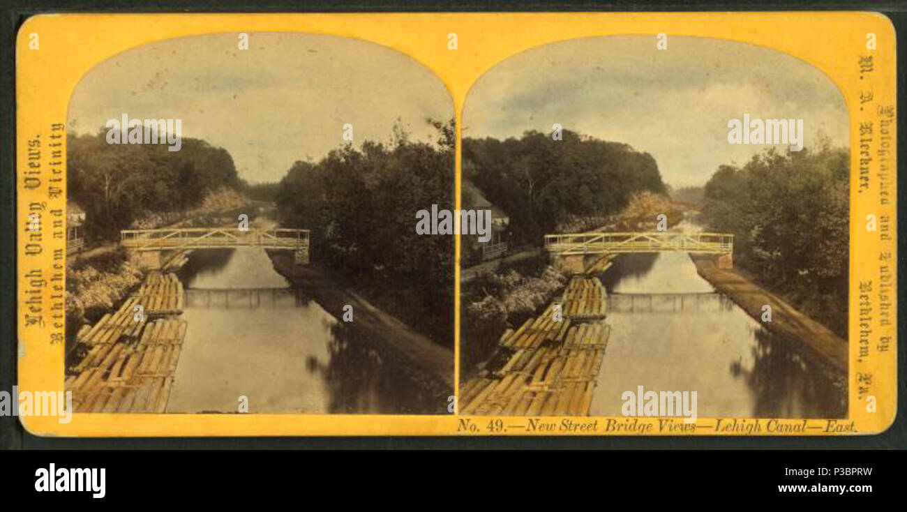 . Nouveau pont de la rue, vue sur Canal, Lehigh est. Titre alternatif : vues de Lehigh Valley. Bethléem et environs. Couverture : 1865 ?-1875 ?. Mentions légales Source : 1865 ?-1875 ?. Article publié le 8-11-2006 numérique ; mis à jour le 2-13-2009. 208 Nouveaux Street Bridge, vues, à l'est du Canal de Lehigh, par M. A. Arnould Banque D'Images