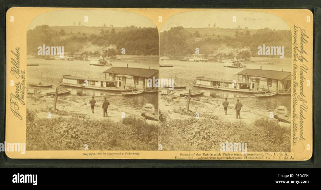 . Scène de la bataille avec Pinkertons, Homestead, Pennsylvanie, États-Unis d'Publié : c1892. Référence : c1892. Mentions légales Source : 1860 ?-1907.. Point numérique publié le 8-31-2005 ; mise à jour 2-13-2009. 264 Théâtre de la bataille avec Pinkertons, Homestead, Pa., U.S.A, à partir de Robert N. Dennis collection de vues stéréoscopiques Banque D'Images